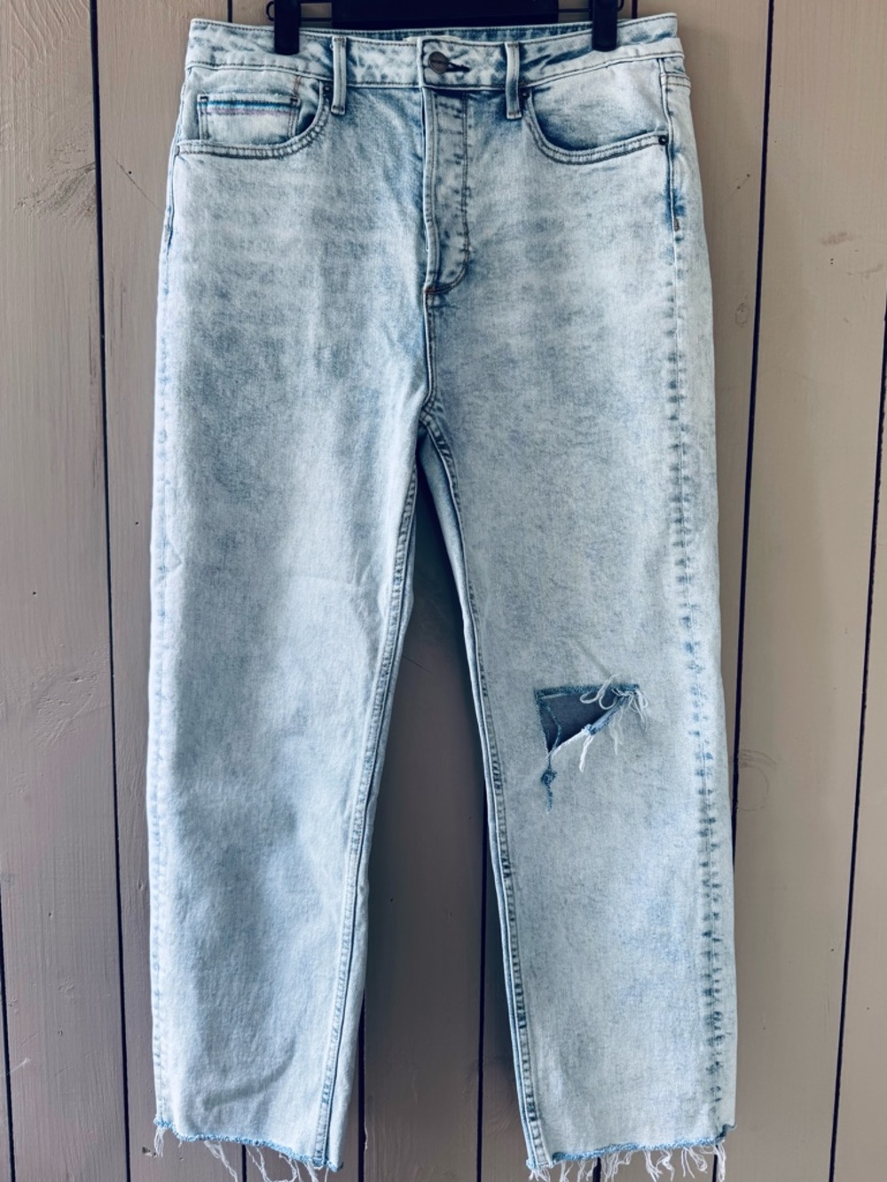 DRIFTWOOD Light Blue Straight Leg Distressed Jeans-Embroidered Pockets
